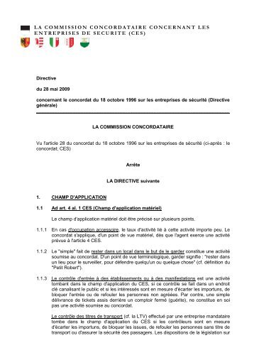 Directive du 28 mai 2009 concernant le concordat du 18 octobre ...