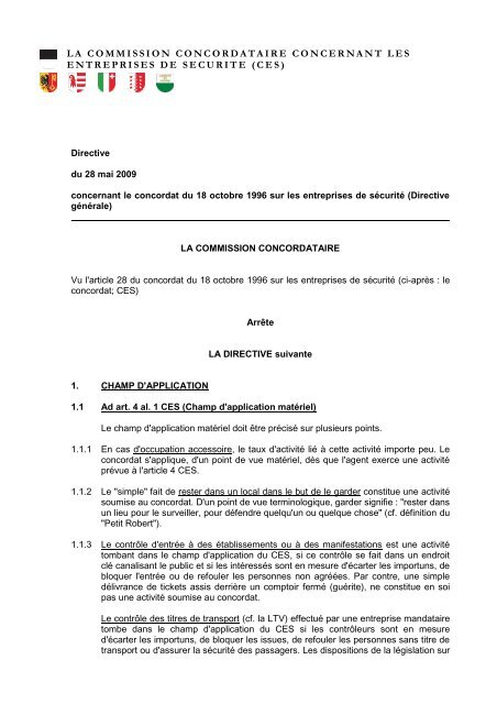 Directive du 28 mai 2009 concernant le concordat du 18 octobre ...