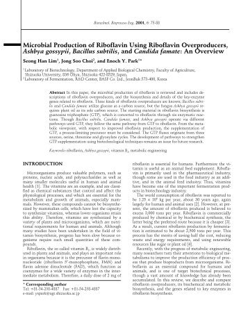 Microbial Production of Riboflavin Using Riboflavin Overproducers ...