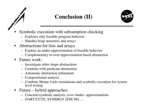 Symbolic Execution and Model Checking for Testing - NASA
