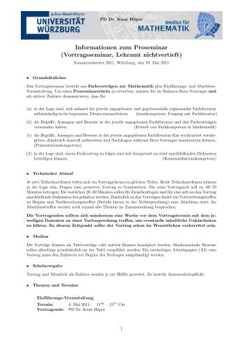 Informationen zum Proseminar (Vortragsseminar, Lehramt ...