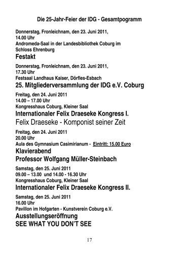 Complete Conference Program - Felix Draeseke Home Page