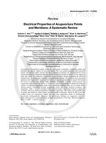 Electrical Properties of Acupuncture Points and Meridians