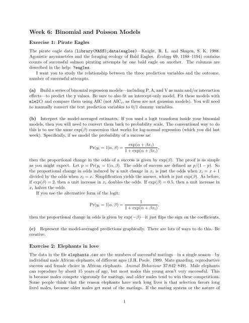 Week 6: Binomial and Poisson Models