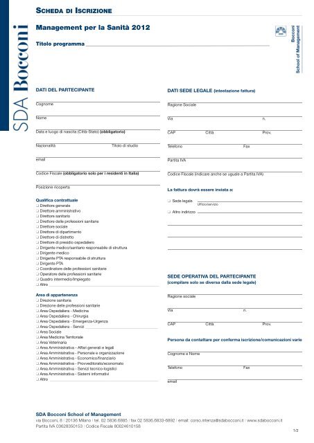 Catalogo SanitÃ  - SDA Bocconi. Executive Education Open Programs.