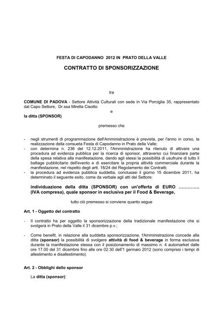 Contratto di sponsorizzazione - PadovaCultura - Comune di Padova