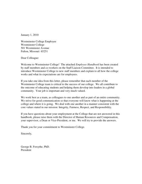 Employee Handbook - Westminster College