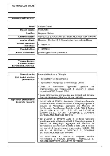 curriculum vitae - Io scelgo la salute