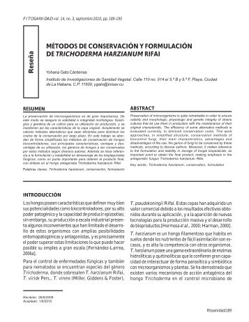 métodos de conservación y formulación de trichoderma ... - SciELO