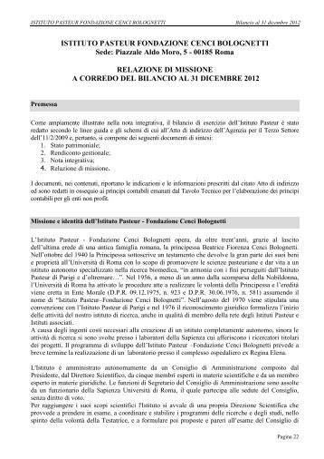 Relazione di missione - Istituto Pasteur