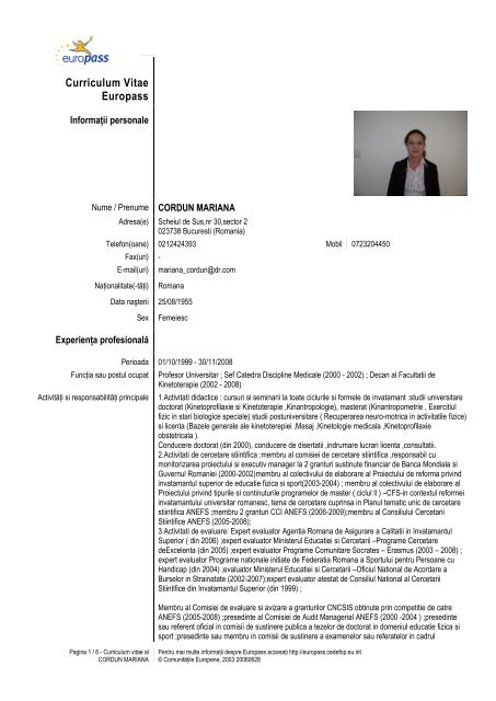 C V Mariana Cordun Unefs Bucuresti