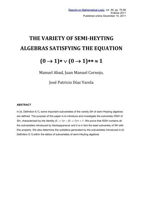 the variety of semi-heyting algebras satisfying the equation (0 â 1)