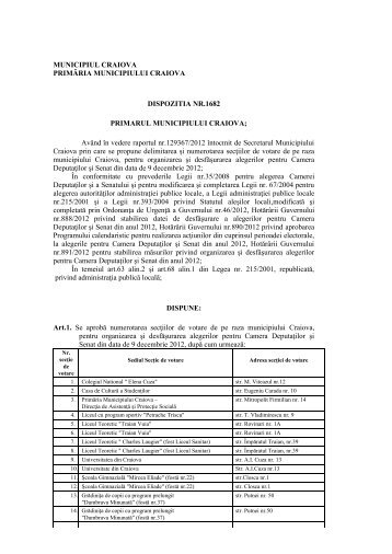 Dispozitia nr. 1682/2012 - Primaria Craiova