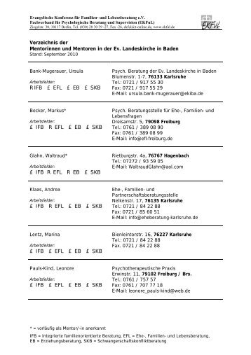 Verzeichnis der Mentorinnen und Mentoren in der Ev ... - EKFuL