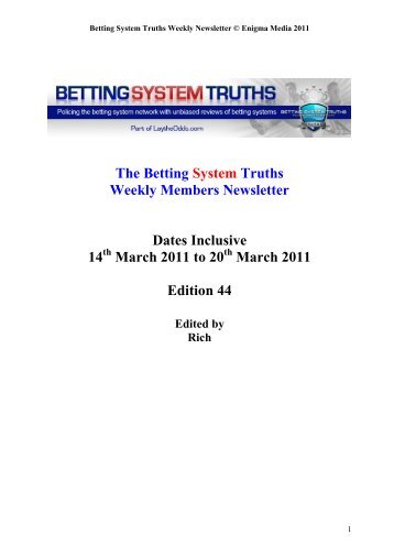 The Betting System Truths Weekly Members Newsletter Dates ...