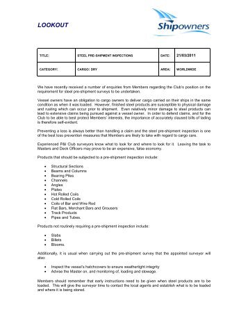 Steel Pre-Shipment Inspections - Shipowners