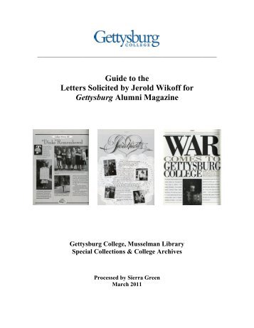 Guide to the Letters Solicited by Jerold Wikoff for Gettysburg Alumni ...