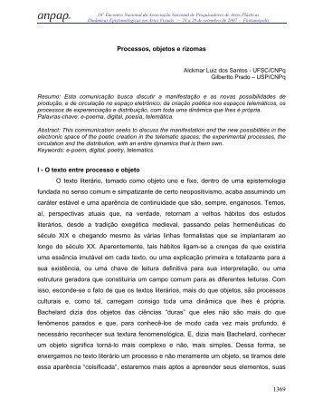 Processos, objetos e rizomas I - O texto entre processo e ... - anpap