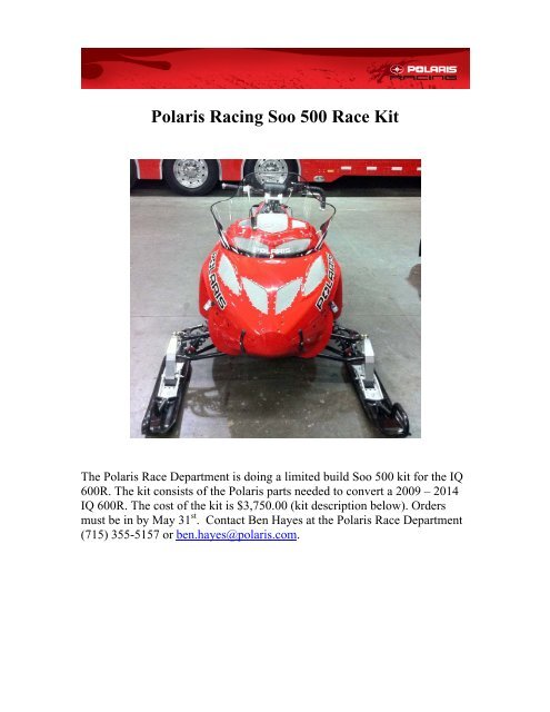 Polaris Racing Soo 500 Race Kit Polaris Racing Soo 500 Race Kit