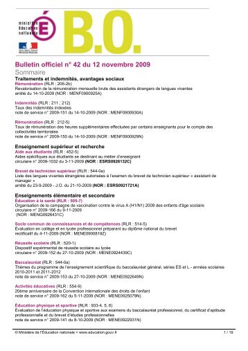 Bulletin officiel nÂ° 42 du 12 novembre 2009 Sommaire - les BOEN ...