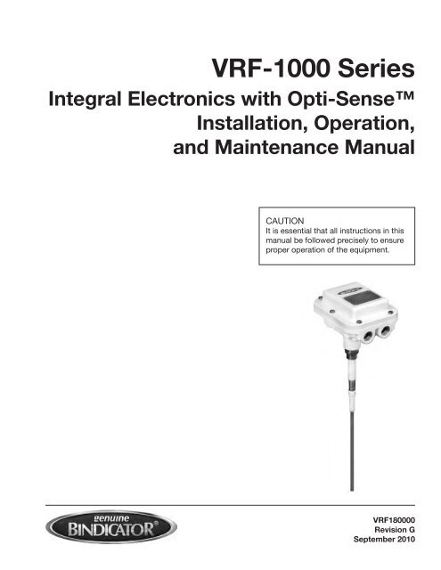 VRF-1000 Series Integral Electronics with Opti-Sense ... - Bindicator