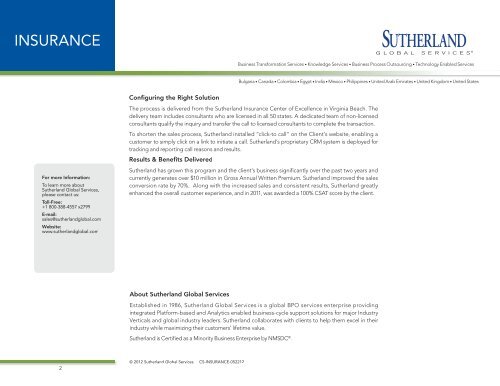 INSURANCE - Sutherland Global Services