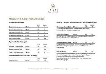 Preisliste Massage/KÃ¶rperbehandlungen (PDF) - HOTEL - La Val