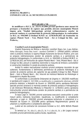 de modificare a HCL nr. 252/31.10.2006 - Ploiesti.ro