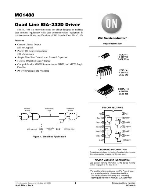 5 PCS MC1488DR2G SOP-14 MC1488D MC1488 Quad Line EIA−232D Driver