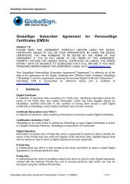 GlobalSign Subscriber Agreement for PersonalSign Certificates