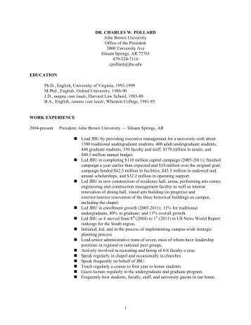 Curriculum Vitae - John Brown University