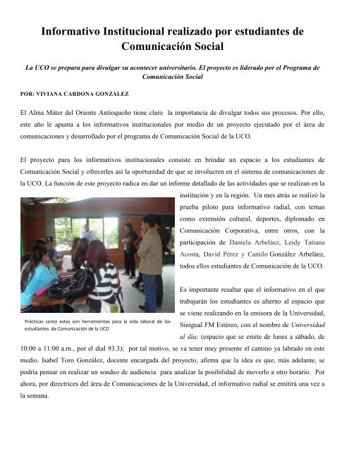 Informativo Institucional realizado por estudiantes de ... - UCO