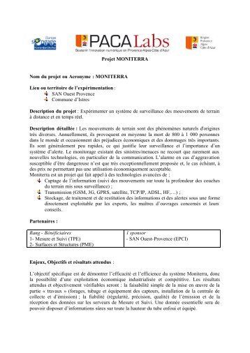 Projet MONITERRA Nom du projet ou Acronyme : MONITERRA Lieu ...