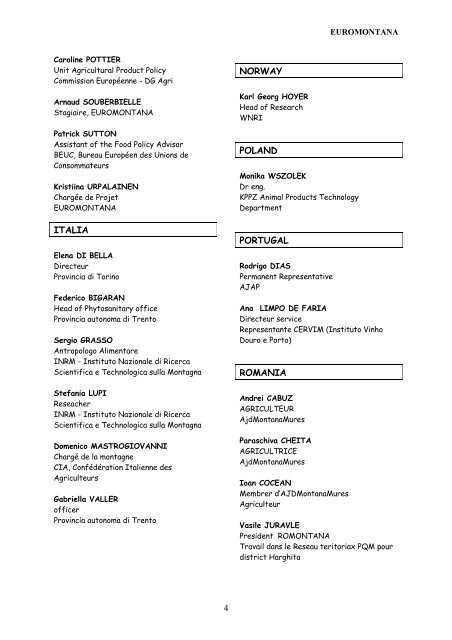 LIST OF PARTICIPANTS - Euromontana