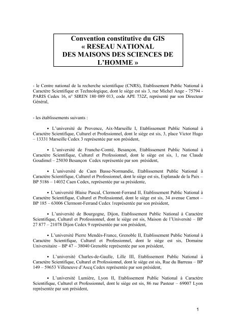 Convention constitutive du GIS Â« RESEAU NATIONAL DES ...