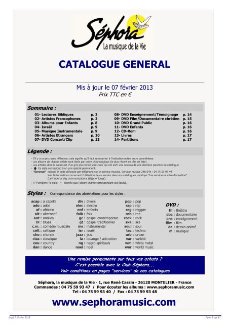 Catalogue GÃ©nÃ©ral particuliers - fev 2013 - Sephoramusic.com