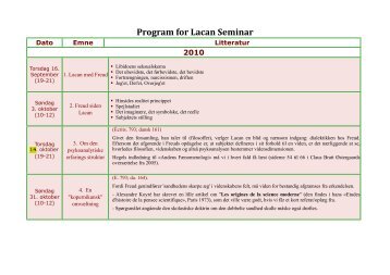 Program for Lacan-Seminar - Freuds Agora