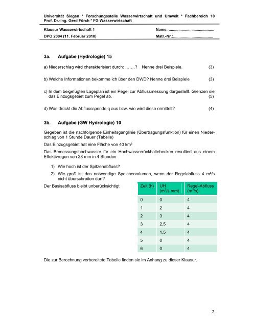 Wasserwirtschaft - Universität Siegen