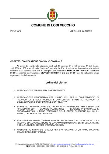 Ordine del giorno - Comune di Lodi Vecchio