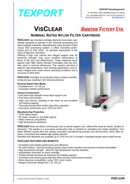 Cartridge Filter VisClear - pdf - texport-wien.com