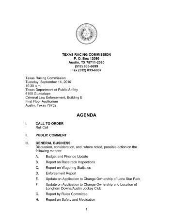 AGENDA - Texas Racing Commission