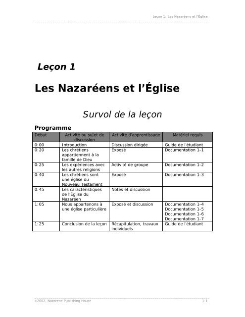 Histoire et organisation de l'Ãglise du NazarÃ©en - USA / Canada ...