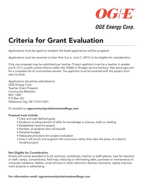 Criteria for Grant Evaluation - OGE Energy Corp.