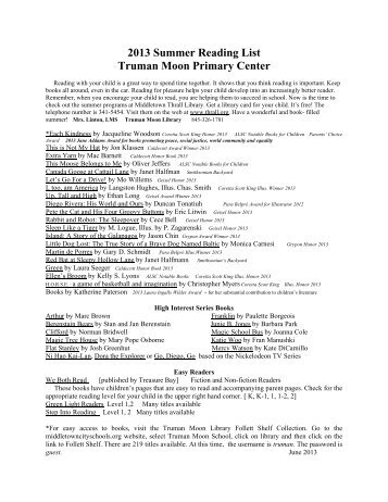 2013 Summer Reading List - Middletown City School District