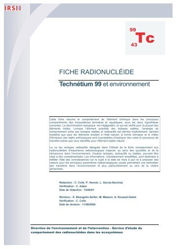 FICHE RADIONUCLÉIDE Technétium 99 et environnement - IRSN