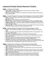 Lakeland Christian School Historical Timeline 1950s