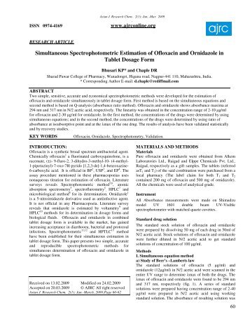 Simultaneous Spectrophotometric Estimation of Ofloxacin and ...