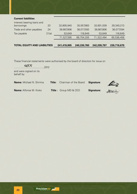 Directors' Report and Financial Statements 31 March ... - Precision Air