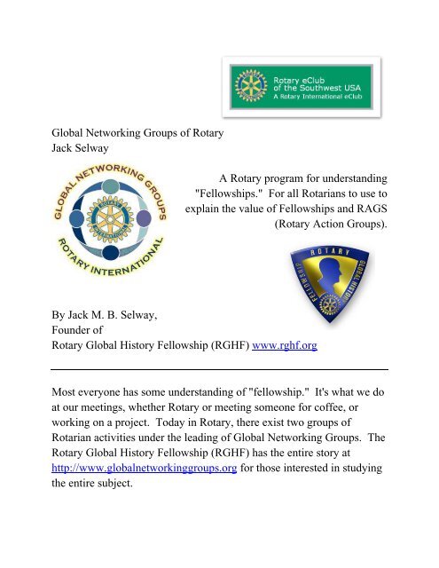 Global Networking Groups of Rotary Jack Selway A Rotary program ...