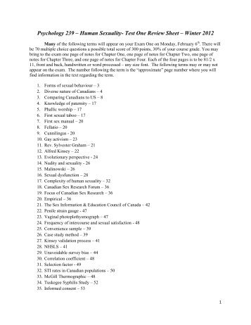 Psychology 239 – Human Sexuality- Test One Review Sheet ...